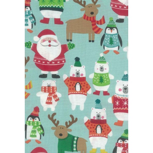 FCN108 Snowmen And Friends On Lt Blue Background