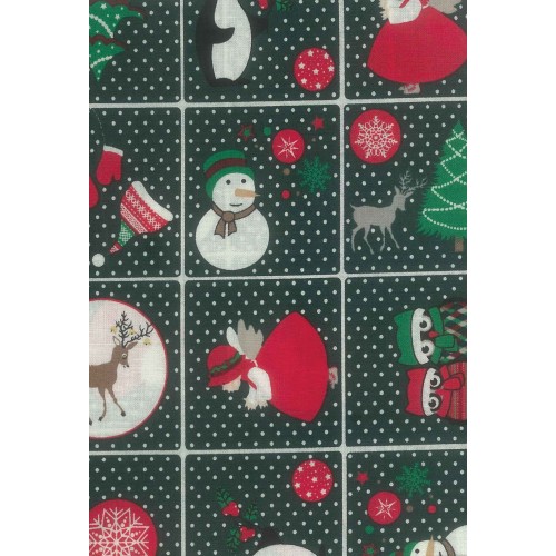 FCN114 Christmas Items In Squares On Green Background