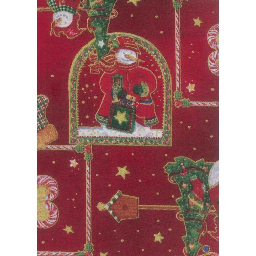 FCN116 Snowmen In Archway on Red Background