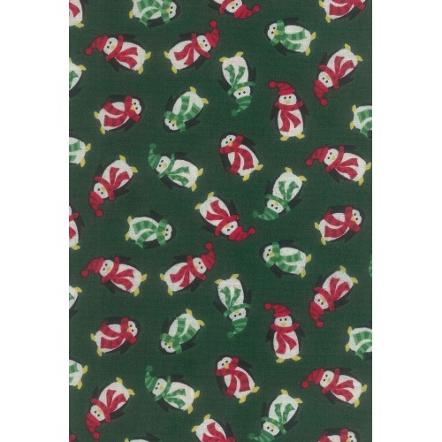 FCN124 Festive Penguins On Green Background