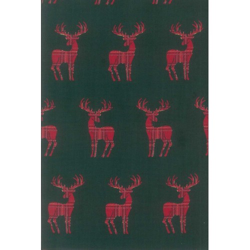 FCN131 Small Tartan Stags On Green Background