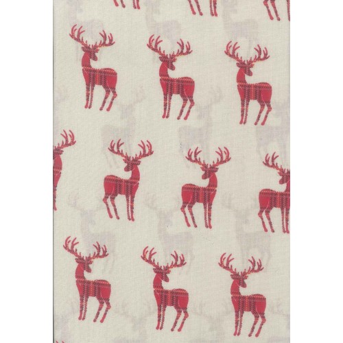 FCN132 Small Tartan Stags On Cream Background