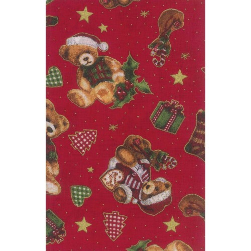 FCN133 Sitting Festive Bears On Red Background
