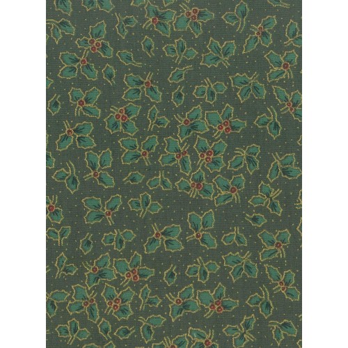 FX211 Lt Green Holly Dk Green Background Red Berries