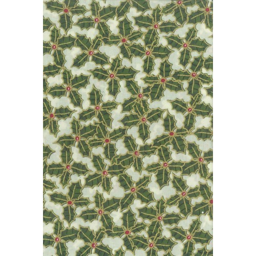 FX214 Green Holly On Cream Background