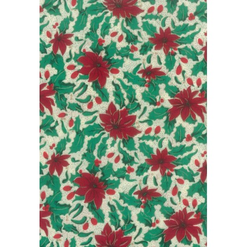 FX223 Red Poinsettia Holly On Cream Background