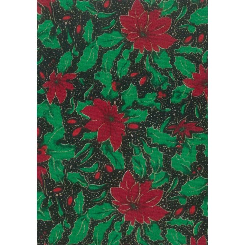 FX224 Red Poinsettia Holly On Black Background