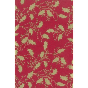 FX225 Solid Gold Holly On Red Background