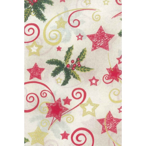 FX313 Red Gold Stars On Cream Background