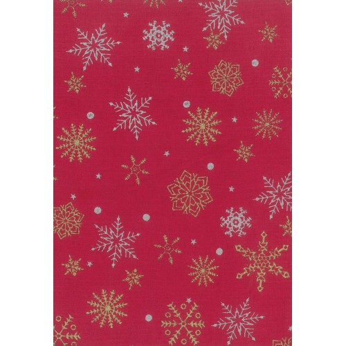 FX407 Gold Silver Snowflake On Red Background