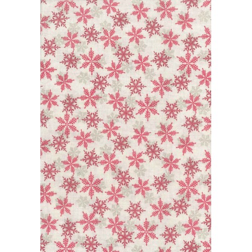 FX411 Red And Lt Brown Snow Flake On Cream Background