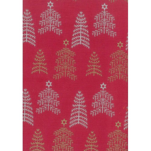 FX502 Gold And Silver Christmas Tree On Red Background
