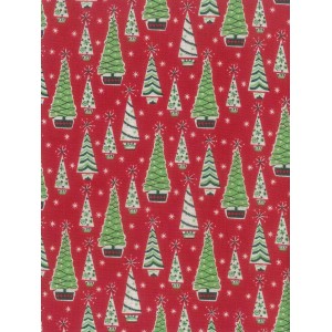 FX508 Multi Green Christmas Tree On Red Background