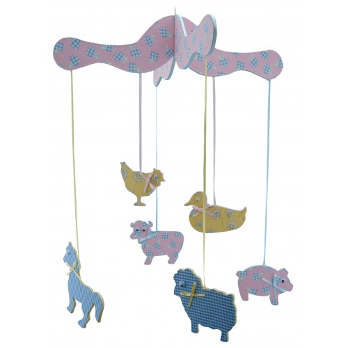 BA527 Pinflair Farm Animal Shapes Mobile With Fabric