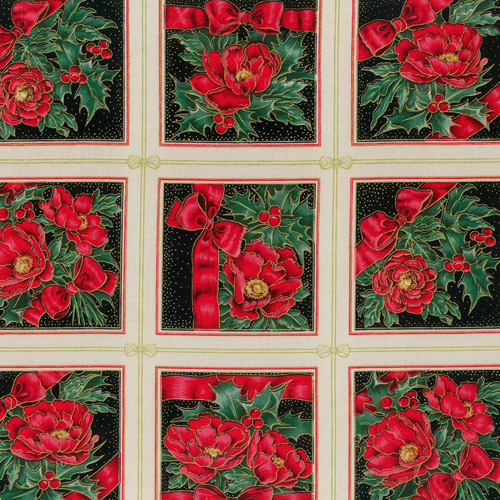 Christmas Rose Fabric Panels