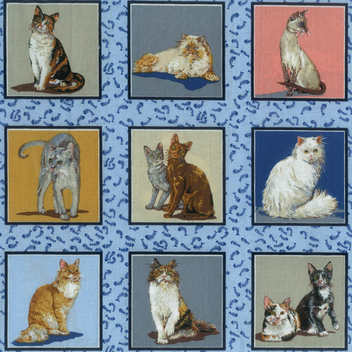 Blue Cats Fabric Panel