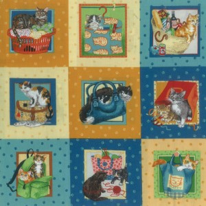 Knitting Cats Fabric Panel