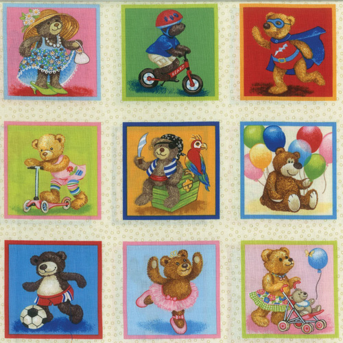 Playtime Bears Fabric Panel