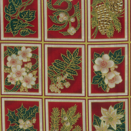 Christmas Flowers Red Fabric Panel