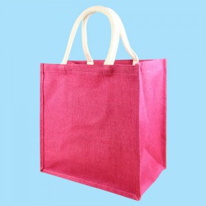 Short Handle Pink Hessian Jute Bag